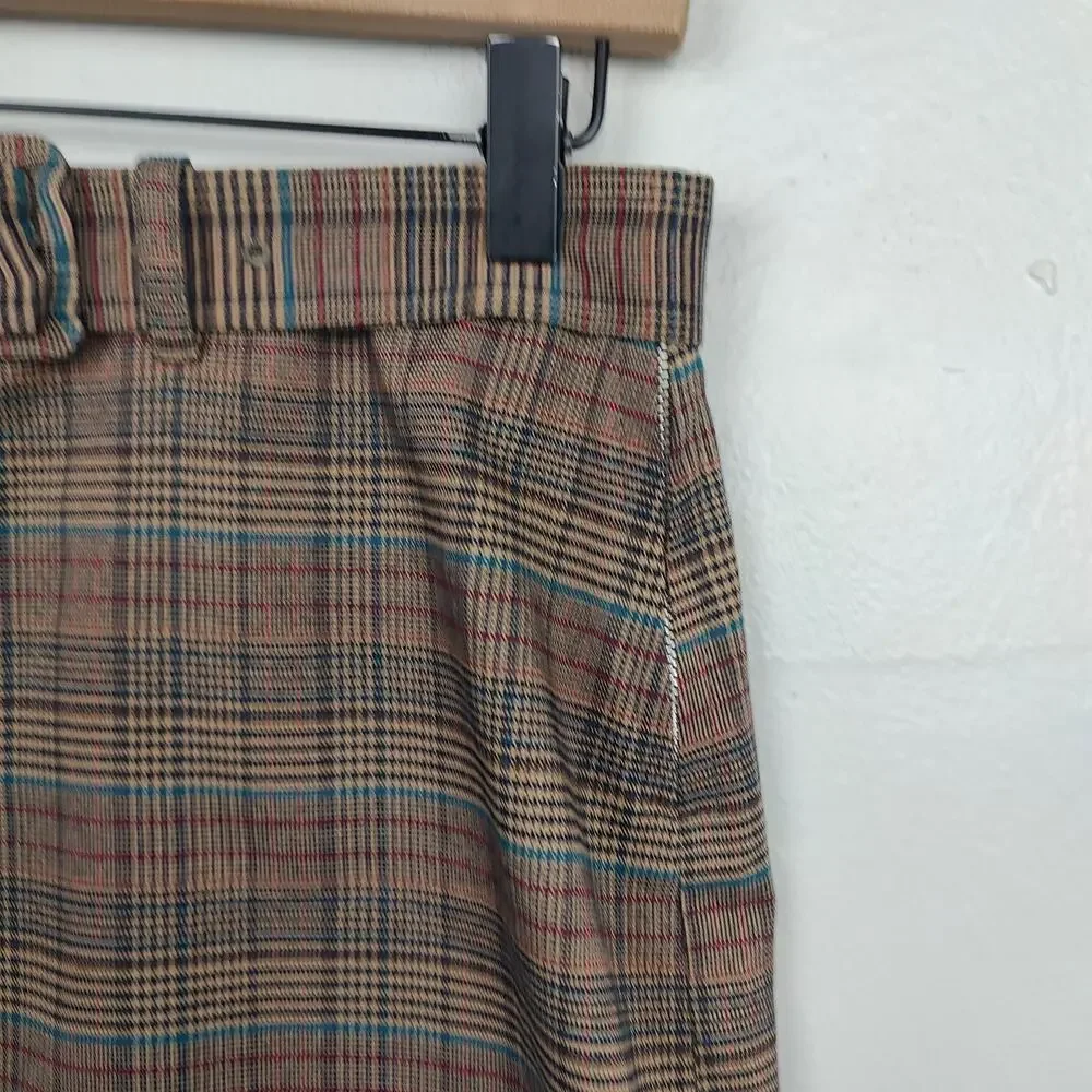 Modcloth Skirt Womens 6‎ Brown Plaid Mini Preppy Academia Schoolgirl Belted